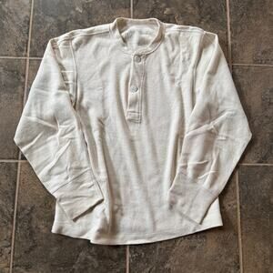 Vintage 1950's Military Issue White Henley Long Sleeve Thermal Shirt Sz Medium